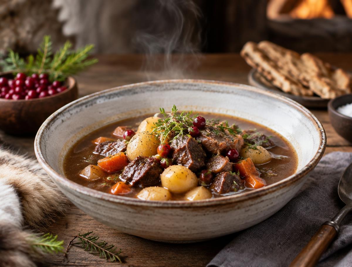 Reinsdyrfilet, einerjus og jordskokk